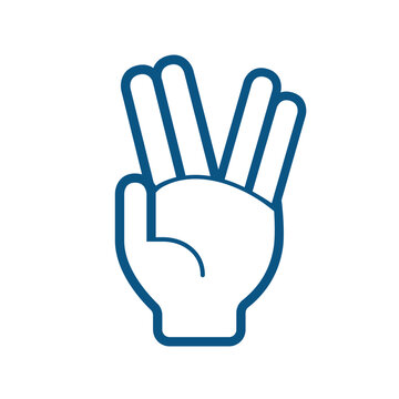 Vector image of a hand making the Vulcan salute. Curved lines. Cartoon.