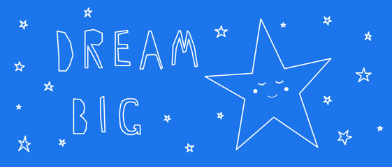 Funny Childish Card background. Sweet Dream and Good Night Sleep Theme. Cute Cartoon Star Character. Vibrant Positive Happy Imperfect Application Shape Illustration Design.