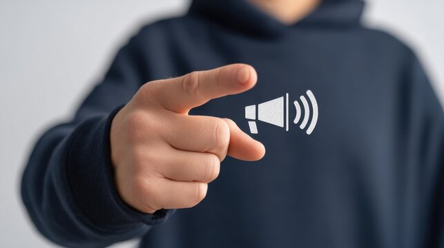 A Close-Up of a Hand Holding a Sound Symbol Against a Neutral Background in a Casual Context