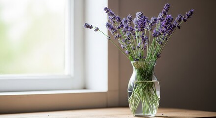 Lavender Sprigs in Glass Vase by Window