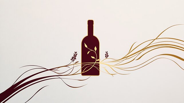 Wine distributor logo with bottle and lavender on beige background for wine business