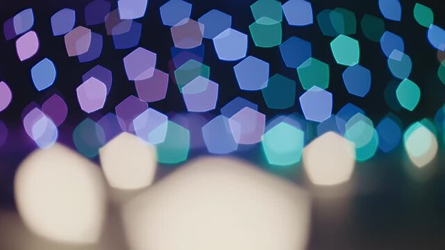 Bokeh lights with pentagonal shapes. Gradient colors, blurred background. Abstract, artistic