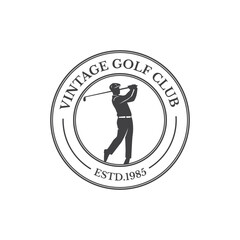 Vintage Golf Player Logo Design in Retro Circular Frame Black and White