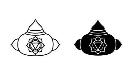 Minimalist Sacred Kalash Vessel Icons with Lotus Chakra Symbol Representing Spiritual Abundance and Divine Energy, Set of Outline and Solid Black Vector Illustrations for Yoga and Meditation.