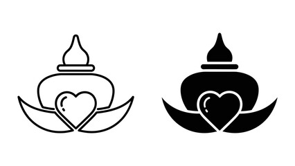 Traditional Thai Chada Crown Icons with Heart Symbol Representing Love for Thai Culture and Heritage, Minimalist Black and White Vector Illustration for Logo and Graphic Design.