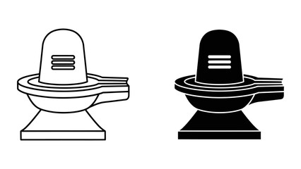 Shiva Lingam vector icon set with black silhouette and linear outline styles, representing Hindu deity Lord Shiva, isolated on white background for Maha Shivaratri festival and holy worship