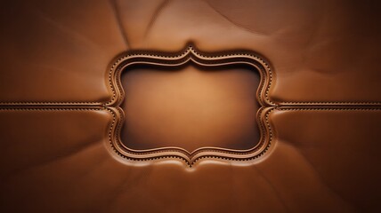 Fototapeta premium Ornate brown leather frame with elegant stitching on a textured quilted leather surface, luxurious customizable label area
