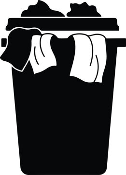 silhouette overflowing laundry basket with dirty clothes hamper household chores vector design