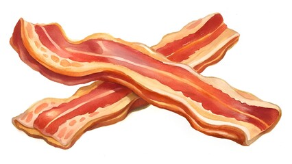 Watercolor illustration of two strips of bacon crossed on a white background
