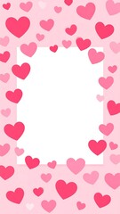 Hearts frame a white space on a pink background with varying shades of pink hearts scattered across the canvas