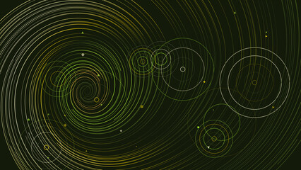 Abstract Green Technology Background with Digital Radar Waves and Geometric Spiral Lines © K-xylo