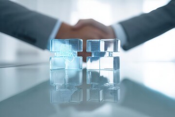 Digital Deal Handshake Futuristic Block Structures