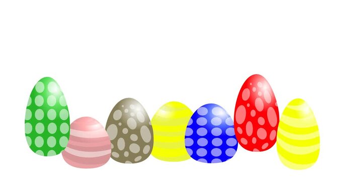 Colorful and playful animated Easter eggs jumping on a clean white background. Vector-style illustration ideal for Easter promotions, holiday marketing, seasonal campaigns, social media content