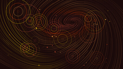 Abstract Sun set Technology Background with Digital Radar Waves and Geometric Spiral Lines © K-xylo
