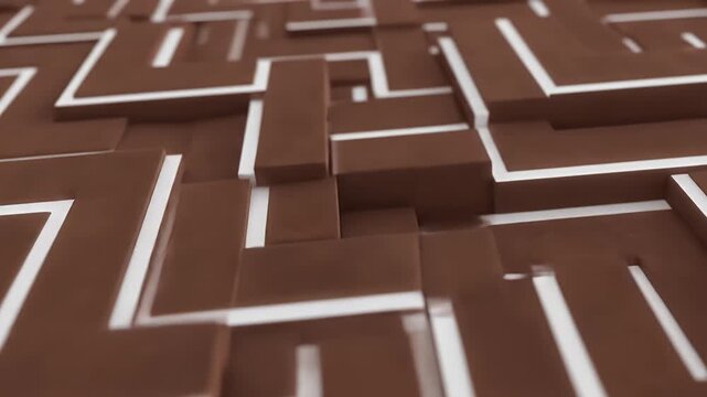 Abstract maze pattern with brown and white geometric shapes and soft focus