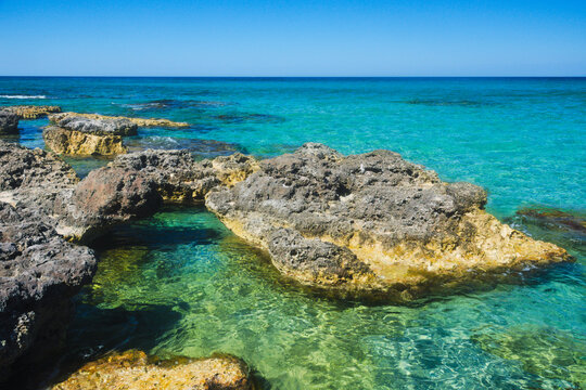 The natural coast along the trekking route called "Cammino del Salento". Otranto, Apulia Region, Italy, Europe