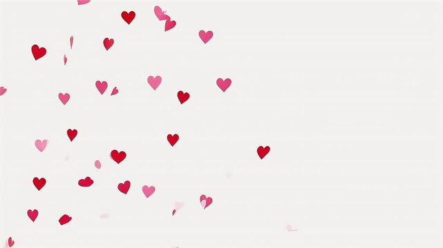 Vibrant red and pink hearts floating on white background for Valentine's Day