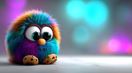 Fototapeta premium Colorful furry creature with big eyes and playful expression