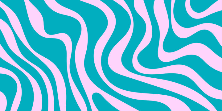 Vector design illustration. Groovy wave print. Abstract horizontal background with colorful waves. Groovy hippie 70s background. Ebru like marbling pattern. 