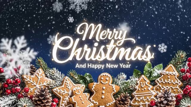 Merry christmas greeting with gingerbread cookies