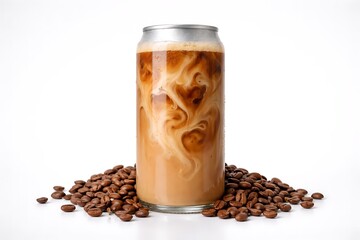 Clear Can Iced Coffee with Milk Swirl – Premium Ready to Drink Coffee Product Photography