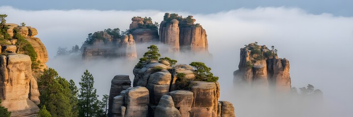 Golden Sandstone Peaks Above Fog