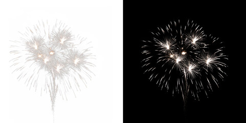 Bright white fireworks exploding in night sky, festive celebration, dynamic display, illumination, artistic background © Ontime Resource