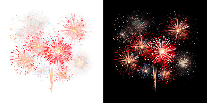 Colorful patriotic firework display on transparent background for independence day celebration design and festive events
