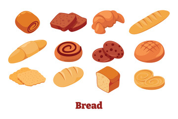 Bakery and bread products collection featuring assorted pastries and loaves