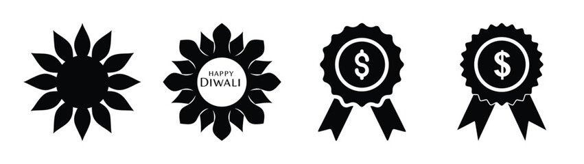 Fototapeta premium A set of black vector graphic ribbons and rosettes with various designs on a white background silhouette