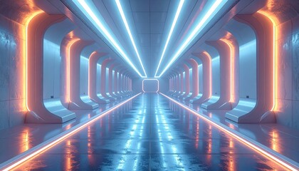 3d render of futuristic environment with integrated strip lighting