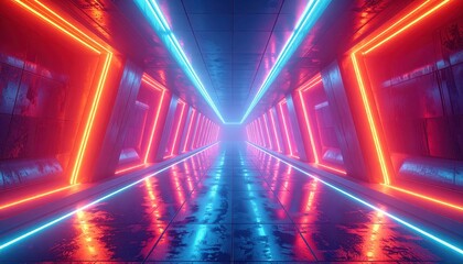 3d render of sci-fi architecture featuring glowing linear strip lights