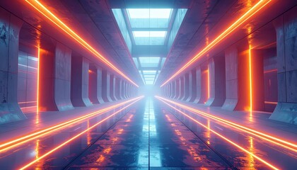 3d render of sci-fi architecture featuring glowing linear strip lights