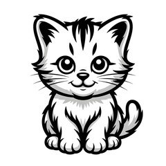 Obraz premium Cute Black and White Cartoon Kitten Illustration