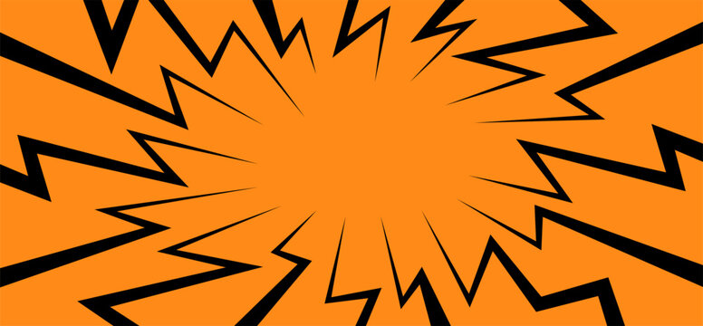 Dynamic, energy comic book style zoom with black lightning bolts on orange background