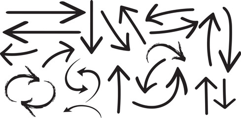 Fototapeta premium Collection of black arrows pointing in various directions on a white background