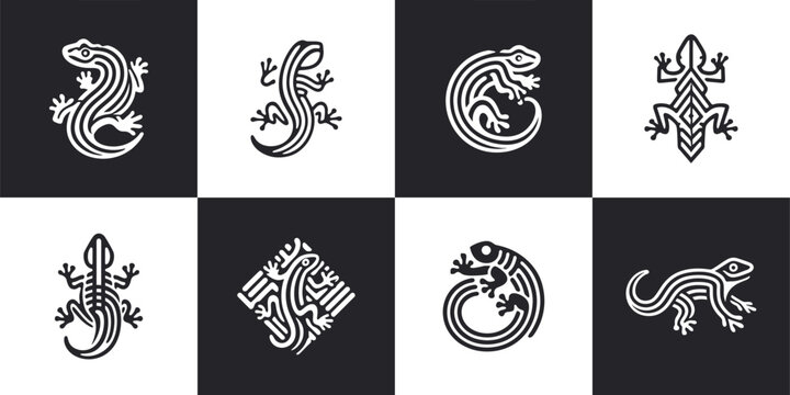 Icon Set Vector of 8 Detailed Stylized Lizard and Gecko Illustrations