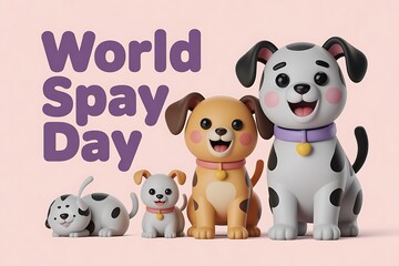Obraz premium 3D render of cartoon dogs for World Spay Day poster or banner, isolated on pink background