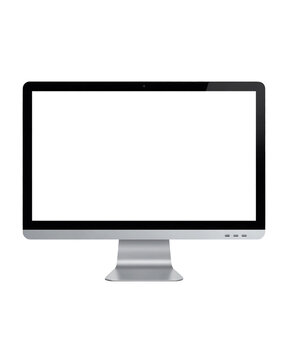 Modern computer monitor with a blank white screen on transparent background