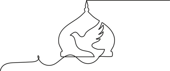 Bird inside mosque dome clean continuous one line outline illustration © Asfiaakter