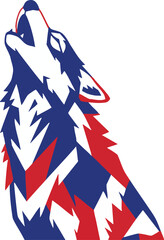 Stylized Howling Wolf Mascot Graphic Design in Patriotic Colors