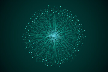 Abstract Teal Light Burst With Flowing Particle Lines