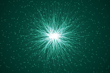 Teal Energy Burst With Glowing Particle Field