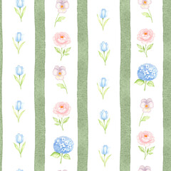 Vertical Floral Stripe Watercolor Seamless Pattern