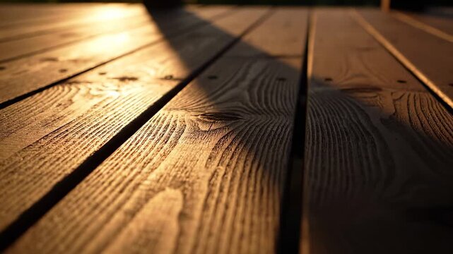 Golden sunlight casting shadows on wooden decking in timelapse sequence