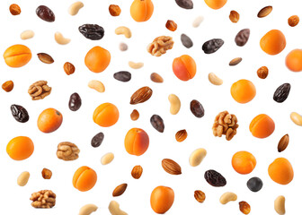 Dried Fruits and Nuts Delight: A vibrant assortment of dried fruits and nuts, meticulously arranged to showcase a colorful and healthy medley.