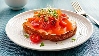 スモークサーモンとチェリートマトのオープンサンド