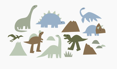 Cute dinosaur in cartoon style. Bold, simple form, trendy colors. Childish flat vector illustration © NadezdaBarkova