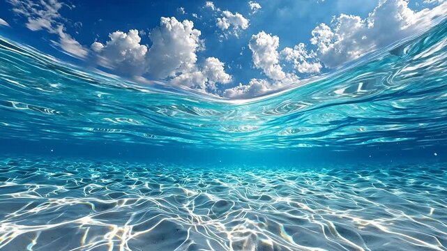 Underwater ocean surface with sky