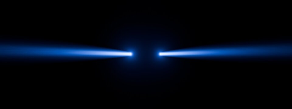 Glowing blue horizontal dual beam light leaks overlay with neon headlight rays and dark background